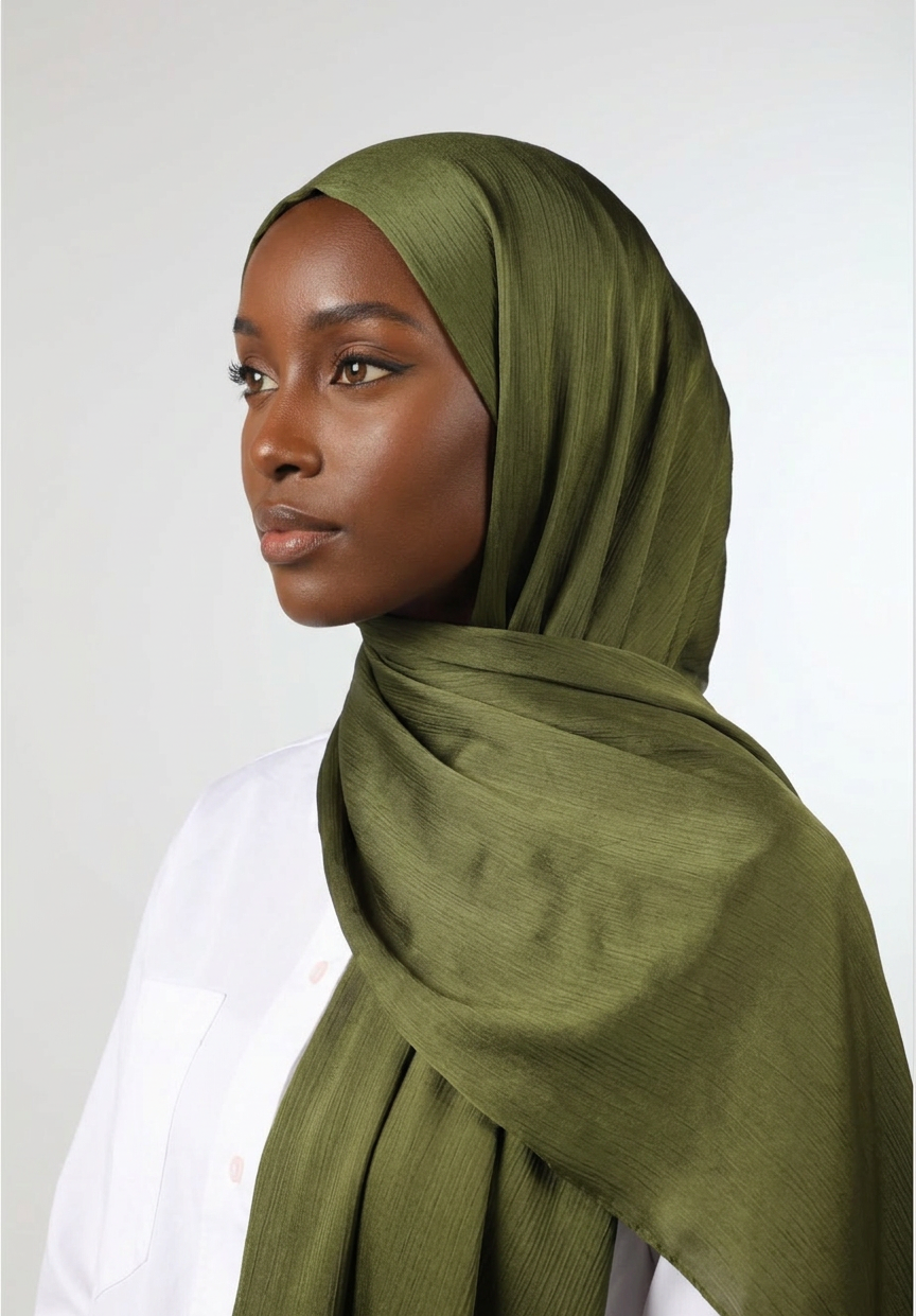 Olive Silk Crepe Crinkle Hijab
