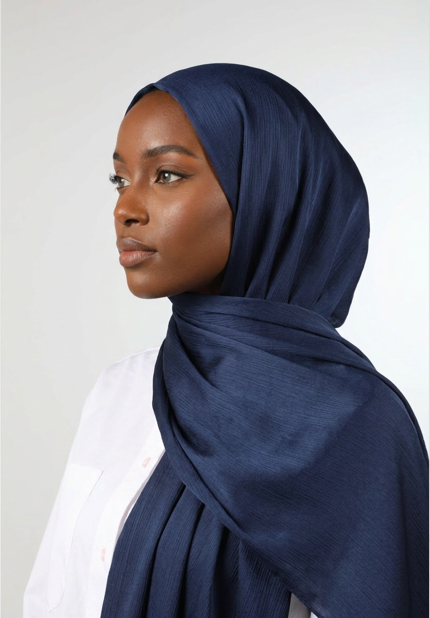 Midnight Navy Silk Crepe Crinkle Hijab