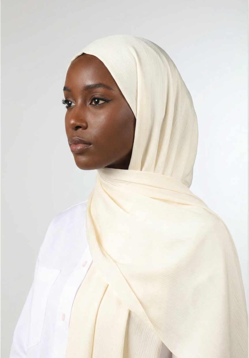 Ivory Creme Silk Crepe Crinkle Hijab