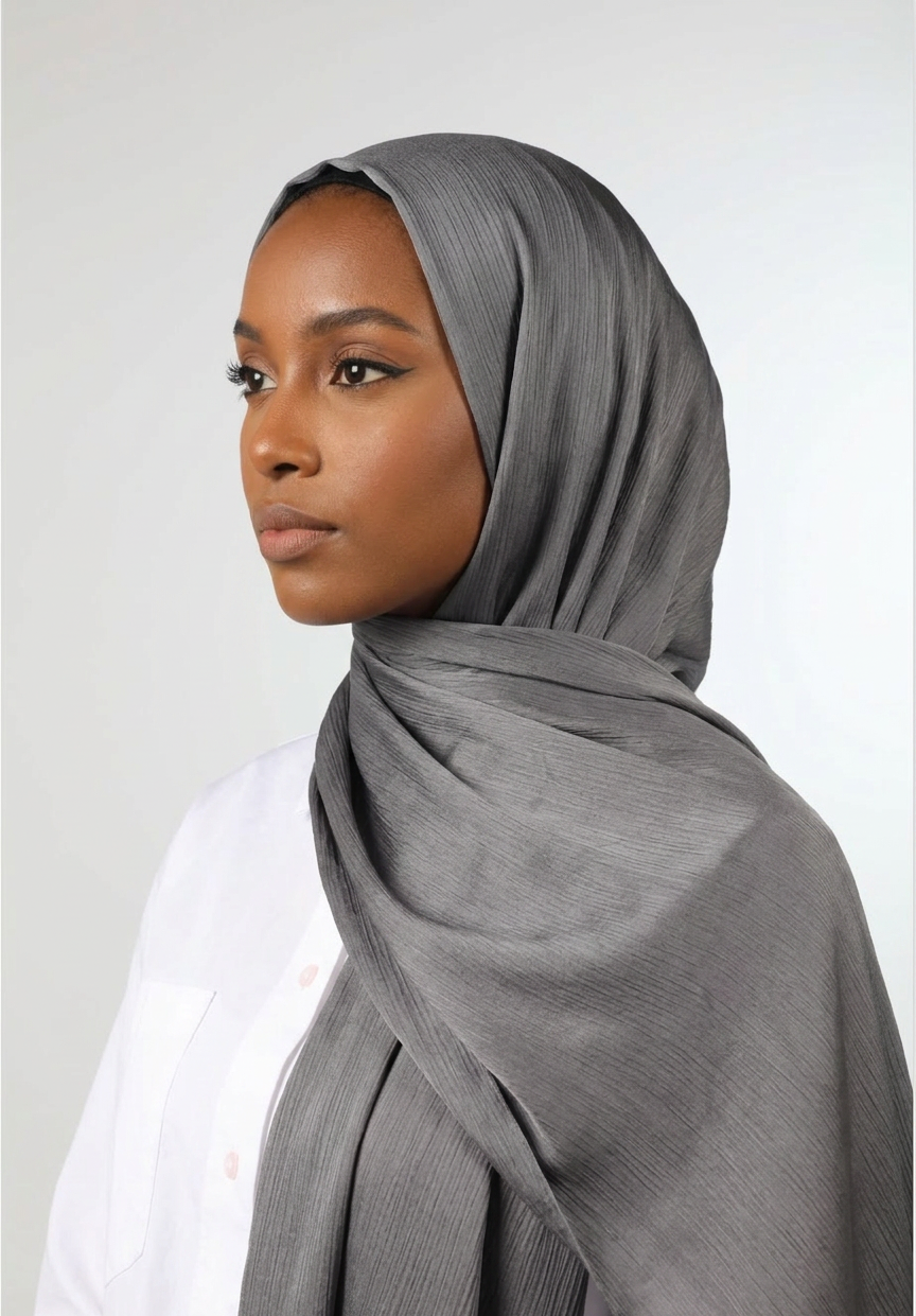 Slate Grey Silk Crepe Crinkle Hijab