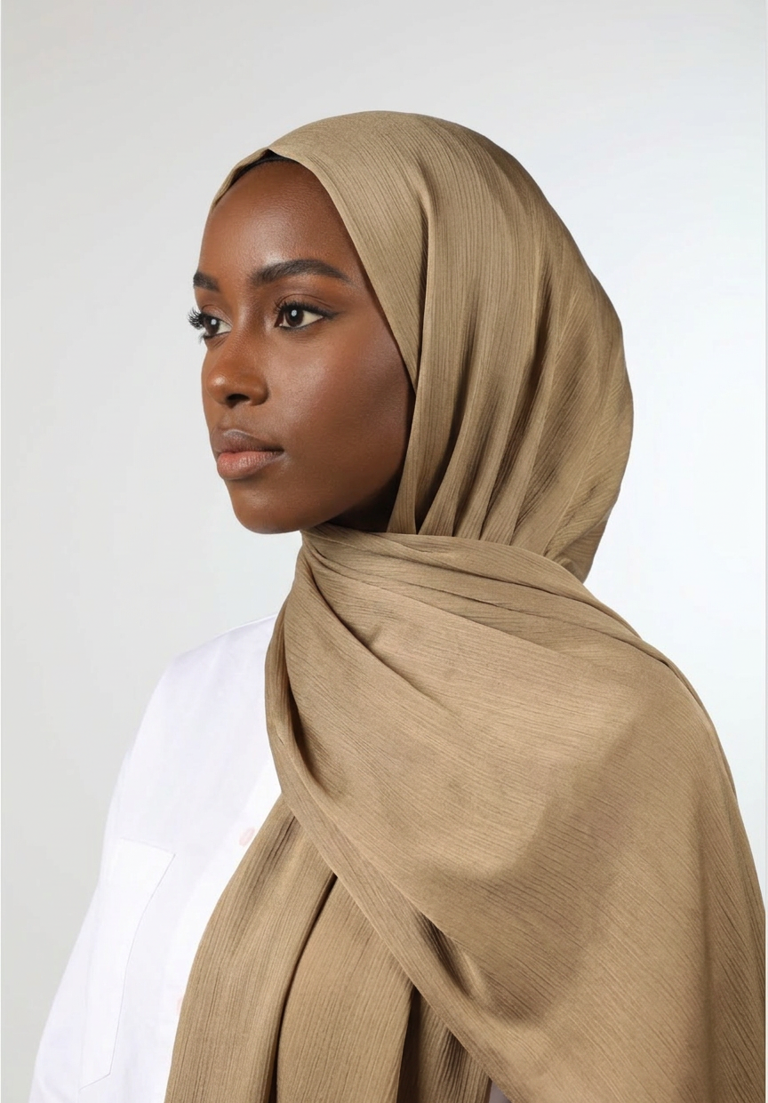Olive Taupe Silk Crepe Crinkle Hijab