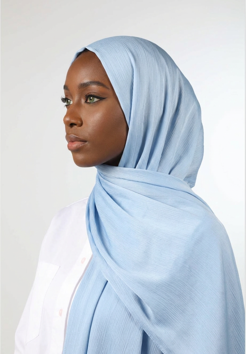 Powder Blue Silk Crepe Crinkle Hijab