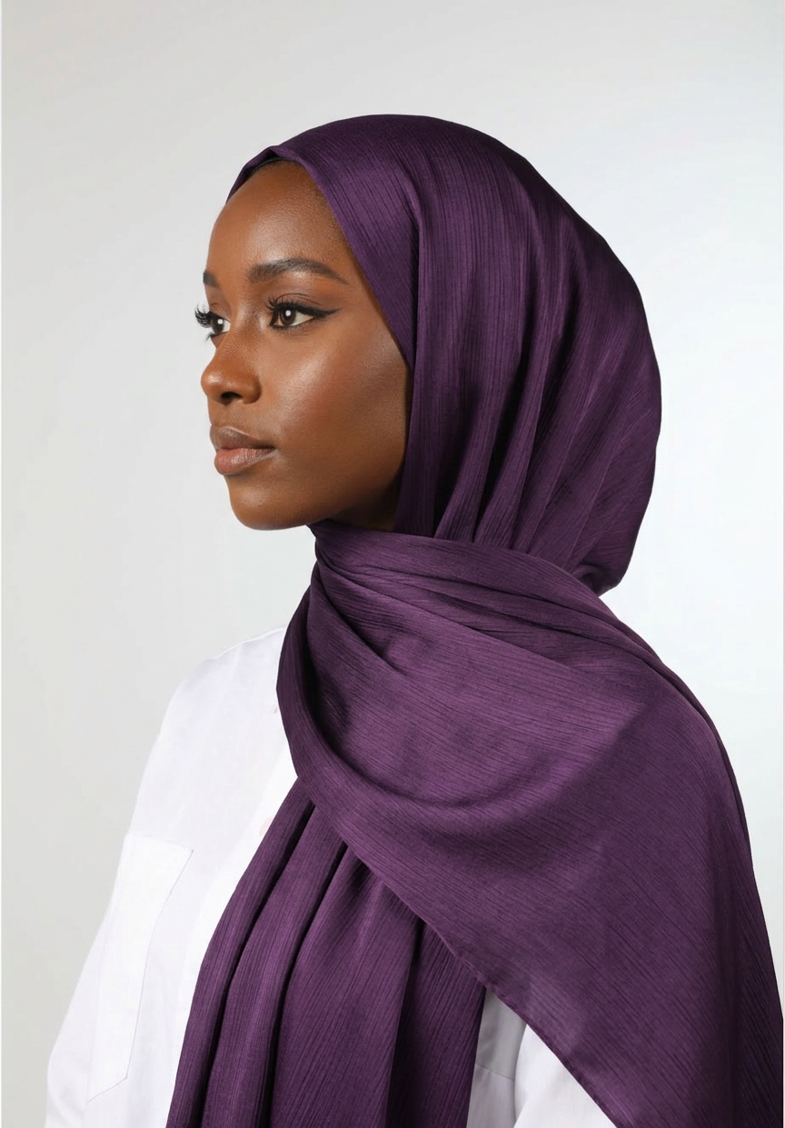 Plum Noir Silk Crepe Crinkle Hijab