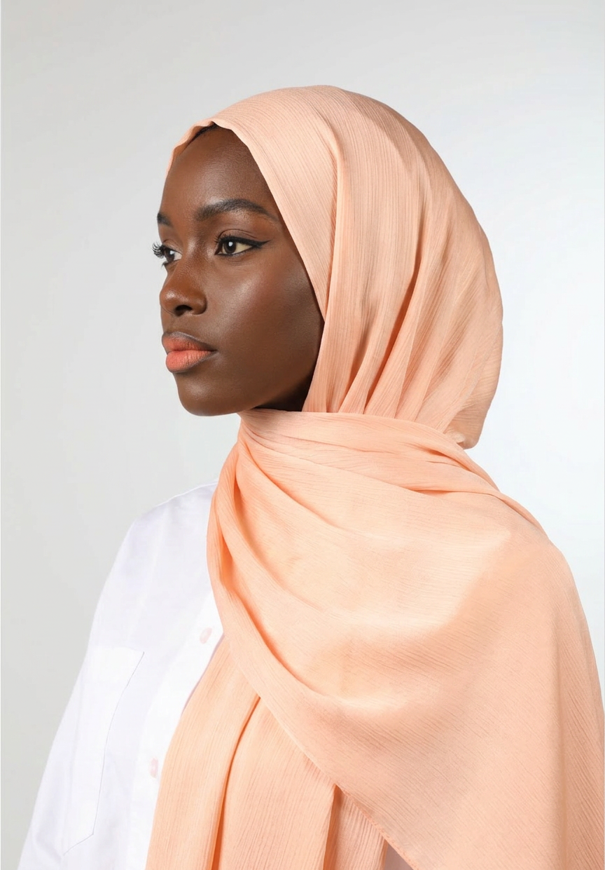 Peach Glow Silk Crepe Crinkle Hijab